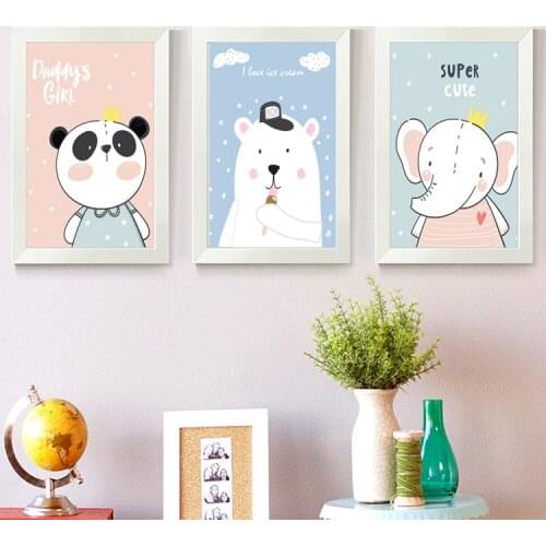 Nordic Childrens Room Decorative Painting Cute Cartoon Panda Frameless Oil Painting Canvas Wall Art Cuadros Decoracion Salon