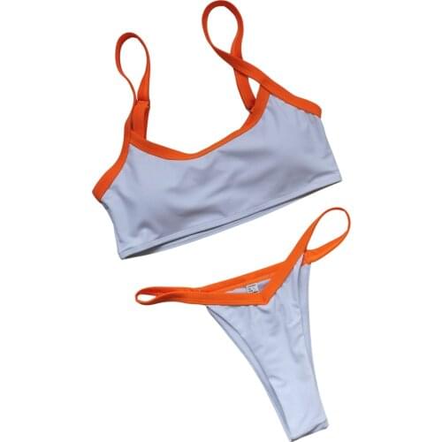 Womens Color Blocking 2Pcs Bikini Suit, Low Square Neck Sling Tops with High Waist e Bottoms, Patchwork Swimwear