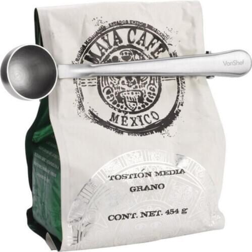 Two-in-one Durable Stainless Steel Spoon With Bag Clip Ground Tea Coffee Scoop Portable Bag Seal Clip powder Measuring tools AX8