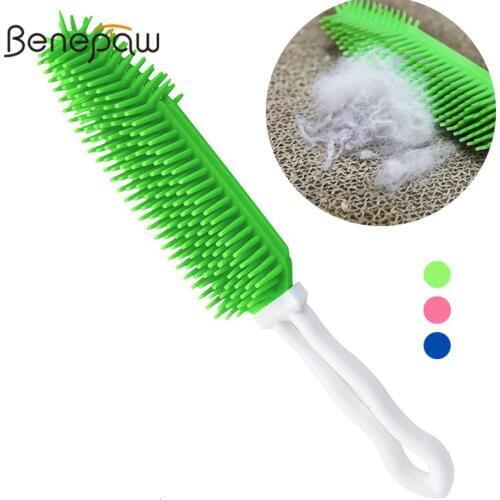 Benepaw Efficient Dog Hair Brush Soft Silicone Pet Massage Portable Hair Remover Cleaner For Furniture Car Interior And Carpet