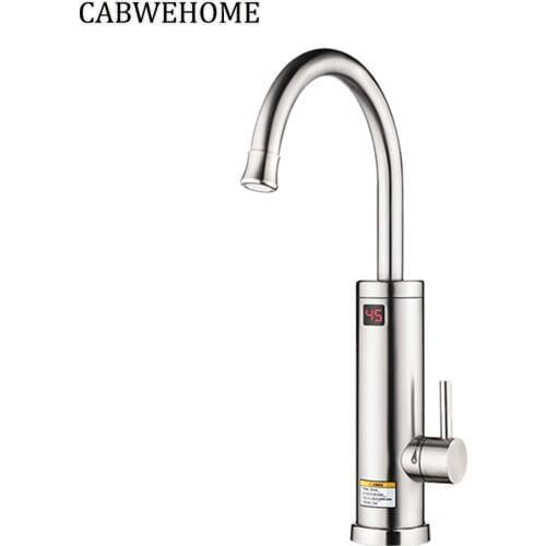 CABWEHOME Temperature Display Instant Hot Water Tap Tankless Electric Faucet Kitchen Instant Faucet Water Heater Water Heating