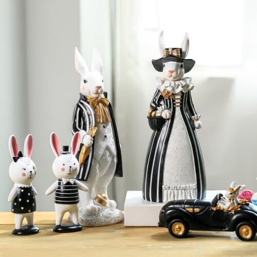 Figurine Resin Miss Rabbit Hold A Basket Statue Rabbit Holding Golden Egg Figurine For Home Wedding Decoration Christmas Gifts