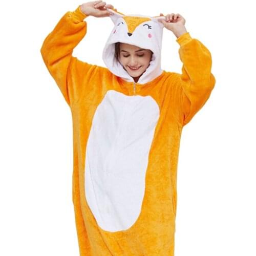 Flannel cute new Fox Cartoon animal pajamas one piece pajamas men and women home clothes Comfortable sleeping warm breathable