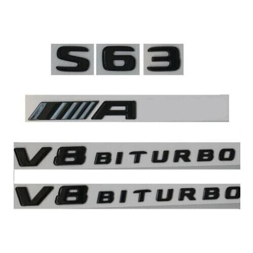 Gloss Black Letters S63 FOR AMG V8 BITURBO Emblems Badges for Mercedes W222