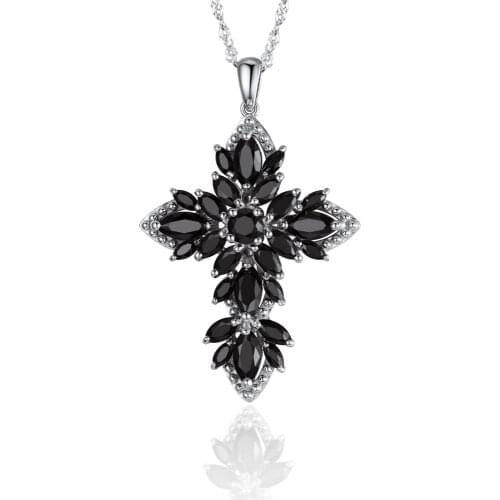 GZ ZONGFA High Quality Natural Black Spinel 925 Sterling Silver Women Jewelry Pendant Cross Necklace