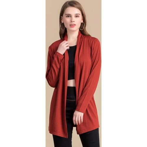 100% Wool Cardigan, Medium-length Warm Jacket, Korean Version Knitted Loose Sweater