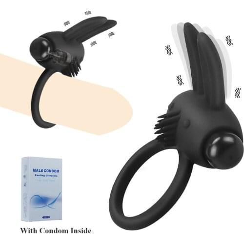 Penis Ring Vibrators Sex Toys for Men Erection Delay Ejaculation Clitoris Massasge Silicone Cock Ring with Condom Erotic Sextoys