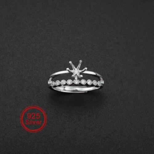 6MM Round Prong Bezel Solid 925 Sterling Silver Adjustable Ring Settings for Moissanite Gemstone DIY Supplies 1212055