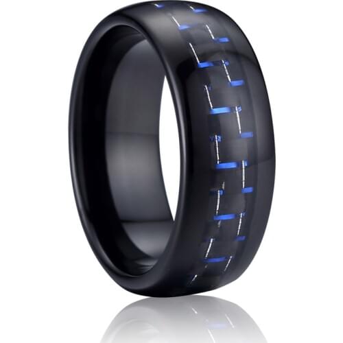Fashion tungsten carbide ring blue Black carbon fiber wedding band for men USA Size 6-13