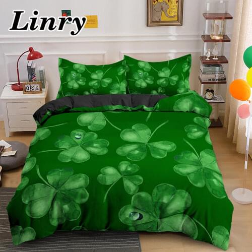 Green Clovers Bedding Set Luxury Duvet Cover Set Lucky Grass Bed Linen Comforter with 1/2pcs Pillowcase US/EU/AU/UK 14 Sizes