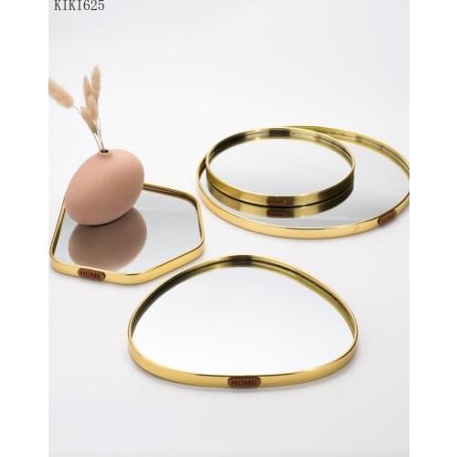 Creative Golden Mirror Tray Home Jewelry Cosmetic Display Table Desktop Food Tea Cup Aromatherapy Storage Tray Home Decoration