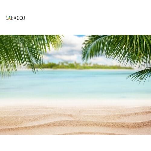 Laeacco Tropical Sea Beach Sand Palms Trees Holiday Scenic For Photo Studio Backgrounds Photography Backdrops Seaside Scenery