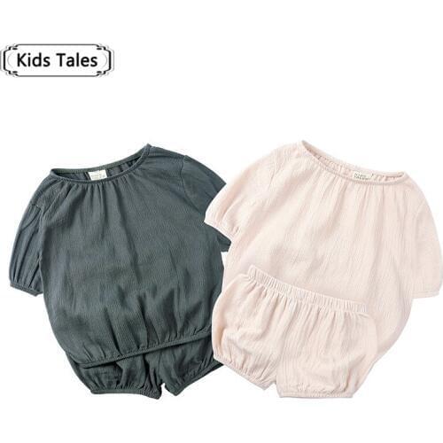 Summer Baby Girls Set Solid O-neck Tops + shorts Casual Newborn Clothing Kids Suit ST439