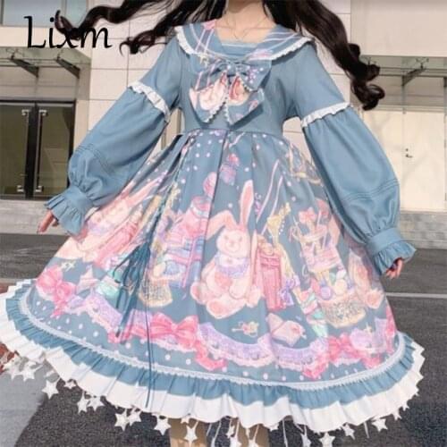 Sweet Lolita Ladies Tea Party Lolita Japanese Soft Girl Navy Collar Cute Op Vintage Dress Victorian Kawaii Princess Dress