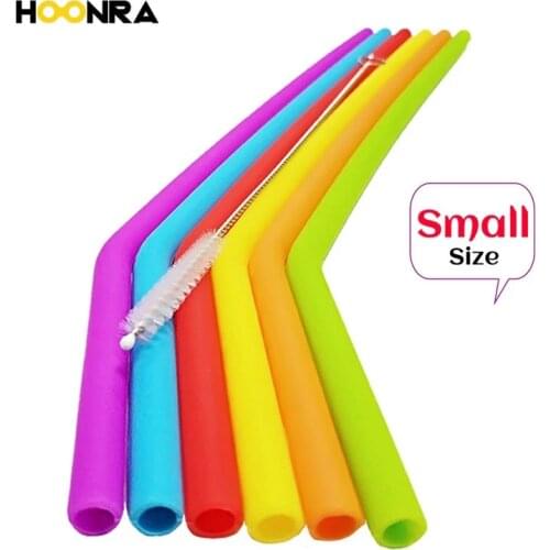 HOONRA 6Pcs Dia 7mm Reusable Silicone Straws Food Grade Silicone Straws Drinking With Cleaning Brush Party Straws BPA Free