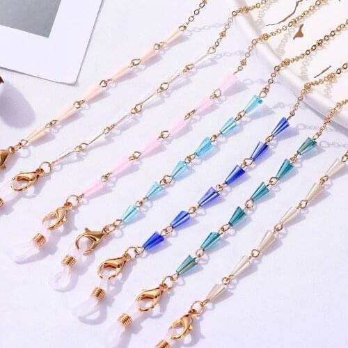 ZV Fashion Crystal Glass Mask Chain Beaded For Women Jewelry Face Cover Metal Necklaces Sunglasses Lanyard of Mask Holder