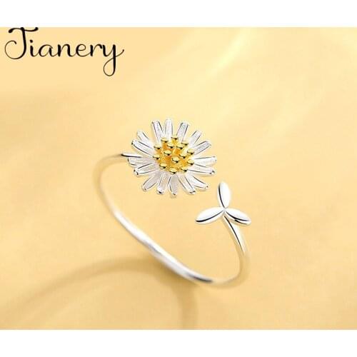 Fashion Female Big Daisy Flower Finger Rings For Women Lover Wedding Jewelry Party Trendy Statement Rings Wholesale