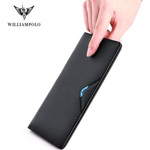 WILLIAMPOLO Genuine Leather Mens Wallet Fashion Clutch Bifold Wallet Female Flap Handbag Zipper Clutch Man Luxury Gift fashion