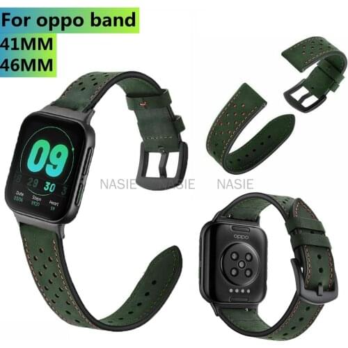 Men Leather Watch Band for Oppo Watch 41mm 46mm Bracelet Brown Leather Band Loop Strap For Oppo Watch 41mm 46mm