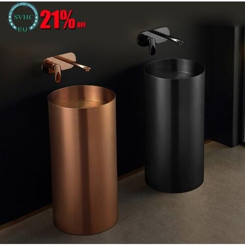 Stainless Steel Wash Basin Floor-standing+Faucet+Copper Drain+Drain Pipe+70CM Inlet Pipe Light Luxury Bathroom Basin 80*40CM