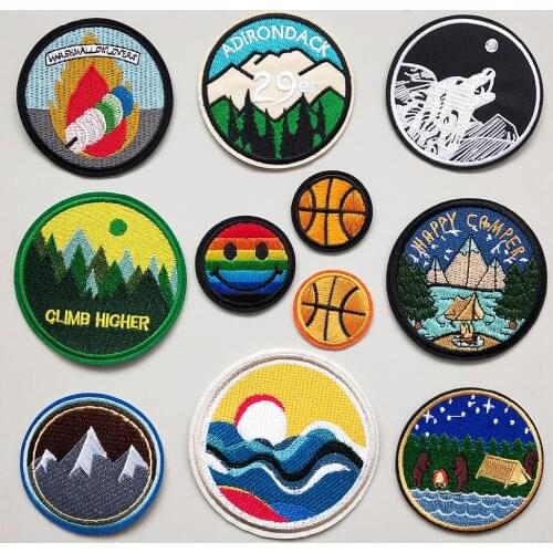Nature Series Iron on Patches Embroidery Patch Sun Sea for Clothing Ironing Repair Decals Backpack Stickers 3D Stars Night