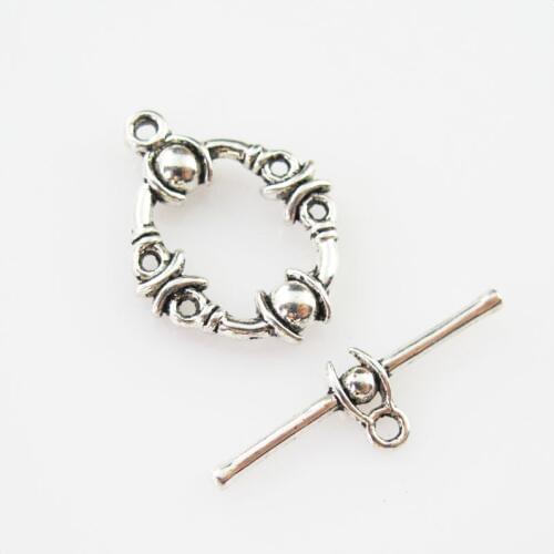 New 15Sets Tibetan Silver Oval Circle Bracelet Toggle Clasps Connectors