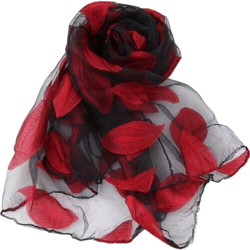 New Womens Scarf Leaves And Flower Pattern Long Shawl Scarves Spring Autumn High-Quality Organza Lady Elegant Hijab Wraps