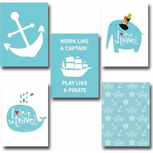 Ocean Elephant Whale Wall Art Canvas Posters And Prints Cartoon Painting Wall Picture For Children Living Room Nordic Decoration