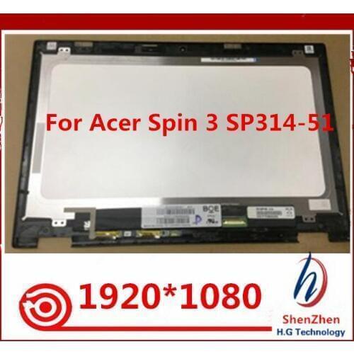 Original For Acer Spin 3 SP314-51 Laptop Touch Digitizer N17W5 LCD Screen Display Assembly With Frame 1920*1080