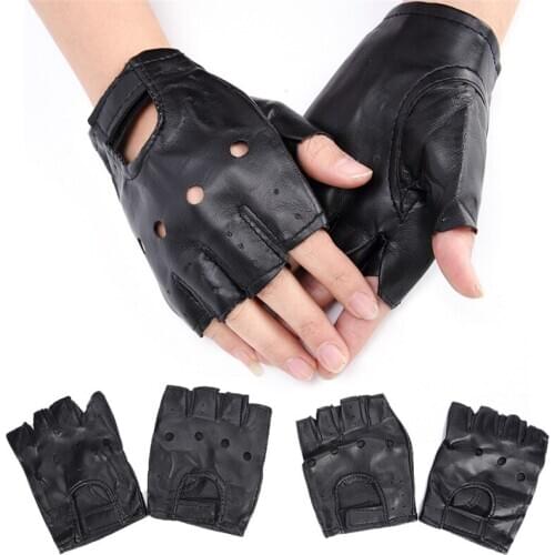 1 Pair Unisex Black PU Leather Fingerless Gloves Solid Female Half Finger Driving Women Men Fashion Punk Gloves