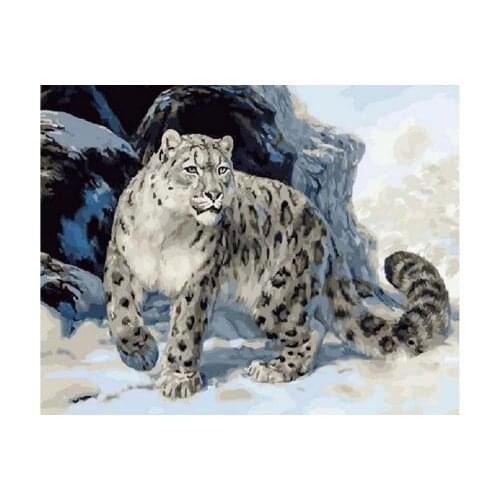 Snow Leopard Oil Painting By Number Acrylic Paint Decor Canvas Painting Coloring By Number Drawing Animal
