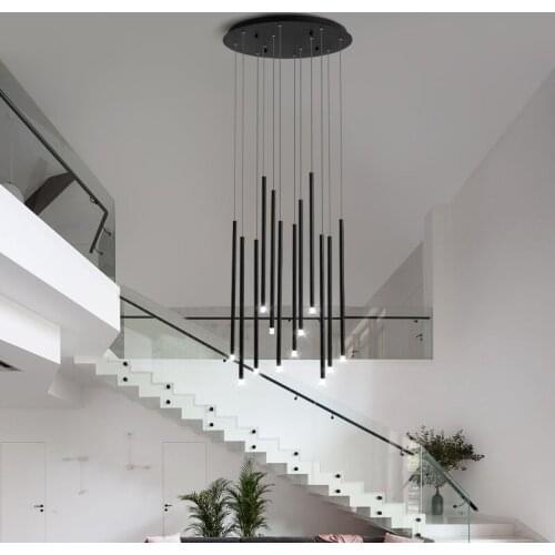 Modern Simple LED Chandelier Black or Gold 16W 24W Lighting Hanging Fixtures For Duplex Rotating Staircase Living Room Lamps