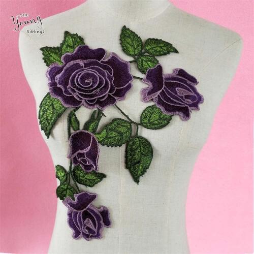 New 1pcs purple Flower Sew On Dress Clothing Applique Motif Blouse Sewing Accessory DIY Neckline Collar Costume Decoration YL982