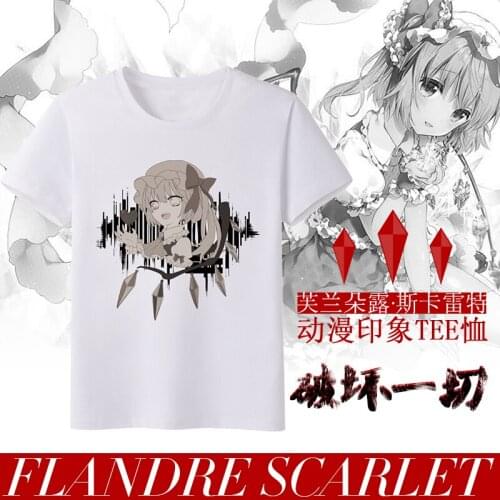 TouHou Project Flandre Scarlet Anime Unisex T-shirt Summer Cotton Short Sleeve Shirt TEE Tops Nice Pattern Color White 2