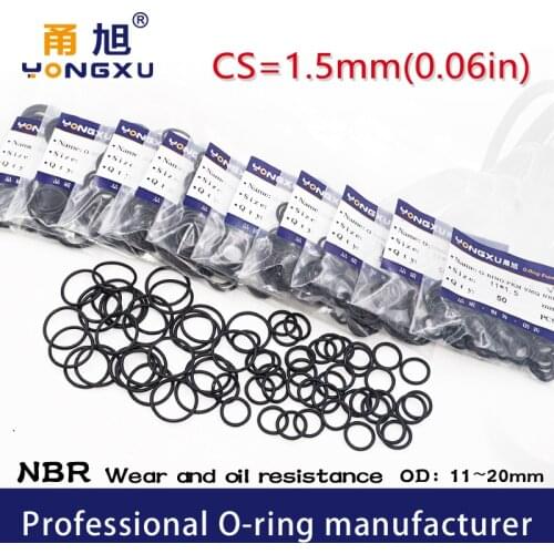 50PCS/lot Black NBR Sealing O-Ring CS1.5mm OD11/11.5/12/13/14/15/16/17/18/19/20*1.5mm O Ring Seal Rubber Gasket Oil Ring Washer