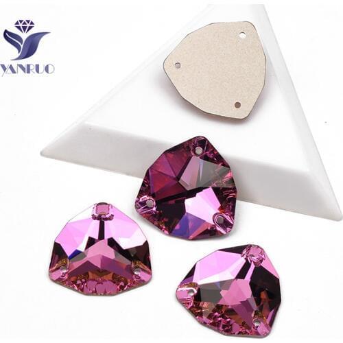 YANRUO 3272 Trilliant Fat Triangle Rose Glass Flatback Rhinestones Sewn rhinestones Sew On Crystal Dresses Stones For Craft Bags