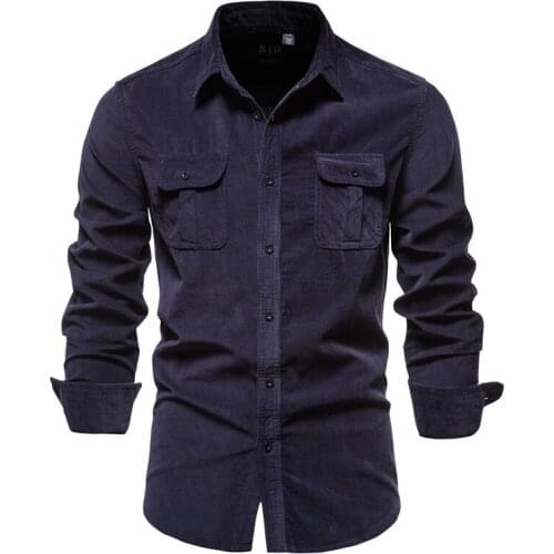 Japanese Corduroy Cotton Shirt Mens Slim Casual Shirt Japanese Streetwear Men Button Up Shirt Men Clothing Long Sleeve Shirts