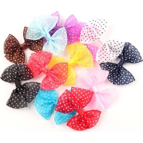 30pcs Mixed Organza Ribbon Bowknot Dot Hair Clips Applique DIY Craft Grosgrain Scrapbooking Wedding Decoration 3.5x2.2cm