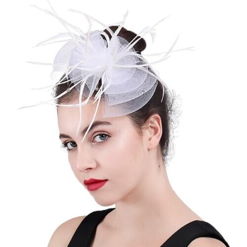 Women Net Feather Fascinator Hair Combs Tulle Bow Hair Accessoires With Feather Fascinators Headear French Party Hat headdress