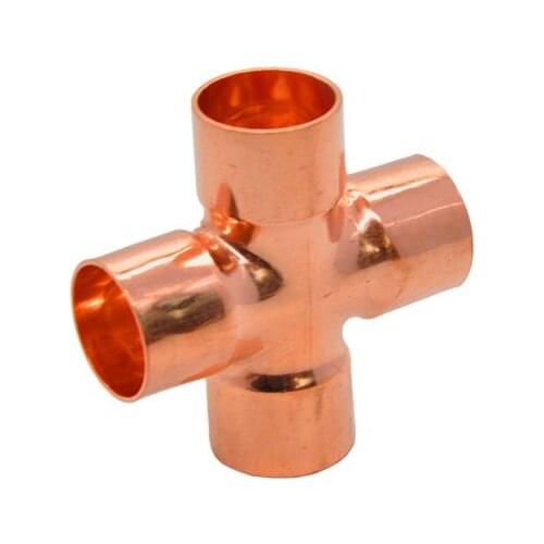 1PC Copper End Feed Equal Cross 4 Ways Plumbing Sanitary Pipe Fitting for Gas Water Oil 15/16/22/28mm x1mm