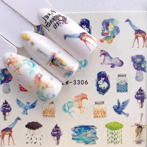 1pcs Water Nail Decal and Sticker Flower Giraffe Simple Winter Slider for Manicure Nail Art Watermark Tips