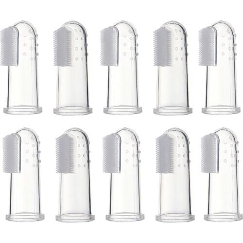 10Pcs Baby Infant Teeth Brush Thumb Cover Silicone Coated Tongue Gums Massager Finger Tooth Brush Cleaner Brush Kids