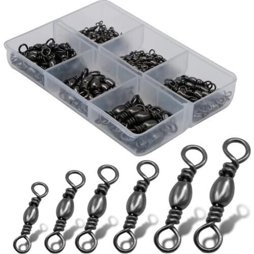 120pcs/lot 6 Size Fishing Swivel Barrel Swivel Stainless Steel Sea Fishing Hook Connector Rolling Swivel for Sea Fish Tackle Box