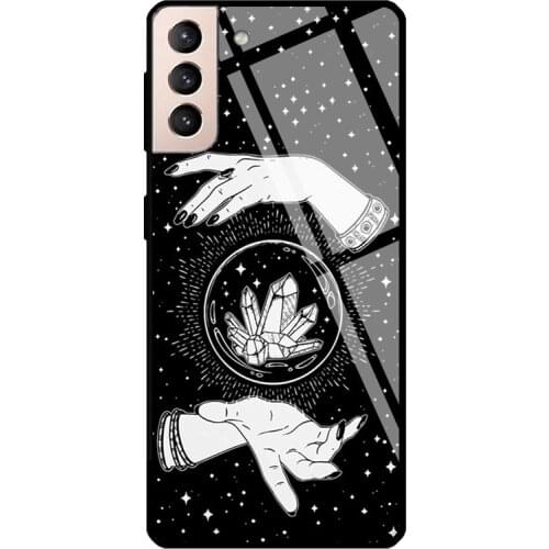 Vintage Witchy Crystal Ball Witch Stars Tempered Glass Cover For Samsung Galaxy S21 Ultra S20 FE S8 S9 S10 Plus Note 10 20 Case