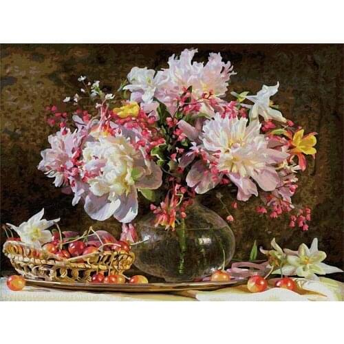 Flowers European Style DIY 11CT Cross Stitch Embroidery Kits Needlework Craft Set Cotton Thread Printed Canvas Home Room
