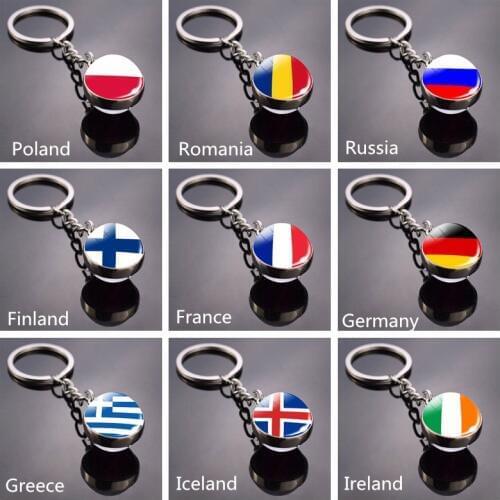 Europe National Flag keychain France Italy Spain Poland Netherlands Russia Ireland Country Flag keyrings Glass Cabochon Jewelry
