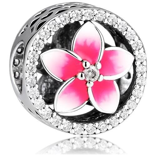 Fandola CKK 925 Sterling-Silver-Jewelry Gradiant Pink Floral Charm Openwork Heart Fits Pandora Charms Bracelets Color Flowers