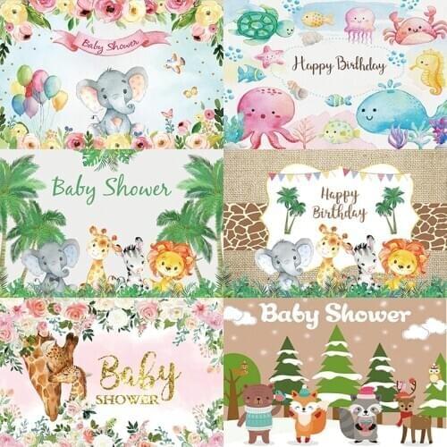 Baby Shower Backdrop Deer Jungle Safari Lion Flower Custom Kids Happy Birthday Party Decoration Photography Backgrounds Banner