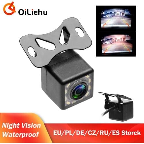 OiLiehu Waterproof 4 LED Night Vision Backup Parking Reverse Camera Car Rear View Camera Universal 170 Wide Angle HD Color Image