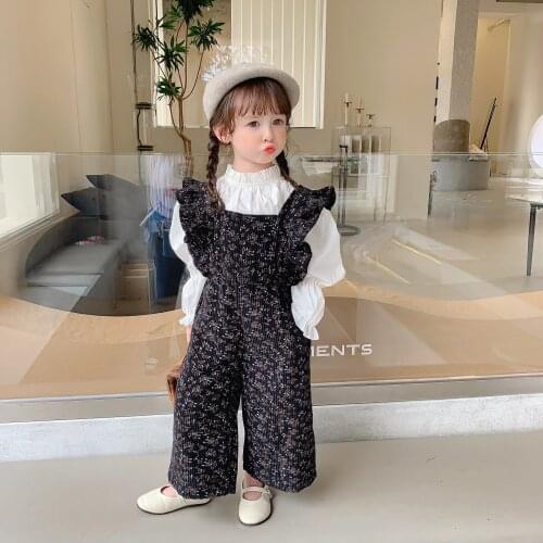 Childrens Clothing Girls Bib Trousers 2021 Autumn New Korean Version Baby Ruffled Sleeveless Jumpsuit Trousers